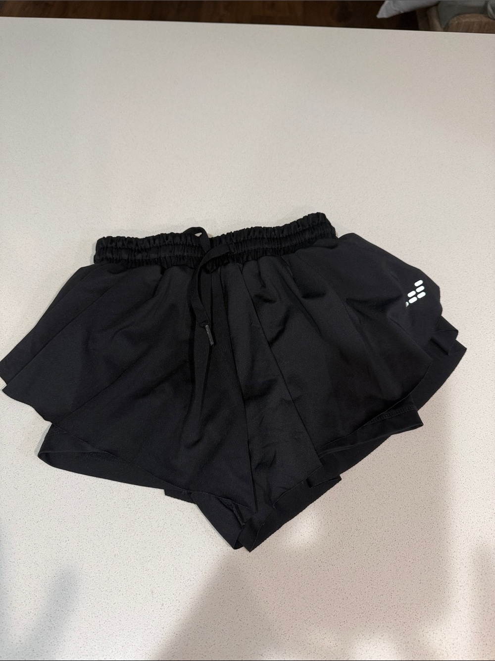 bcg Girls Black Layered Athletic Skort Shorts with Drawcord